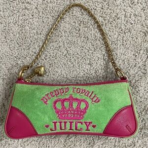 VINTAGE Y2k JUICY COUTURE Green & Pink PREPPY ROYALTY Gold CHAIN Mini BAG Purse